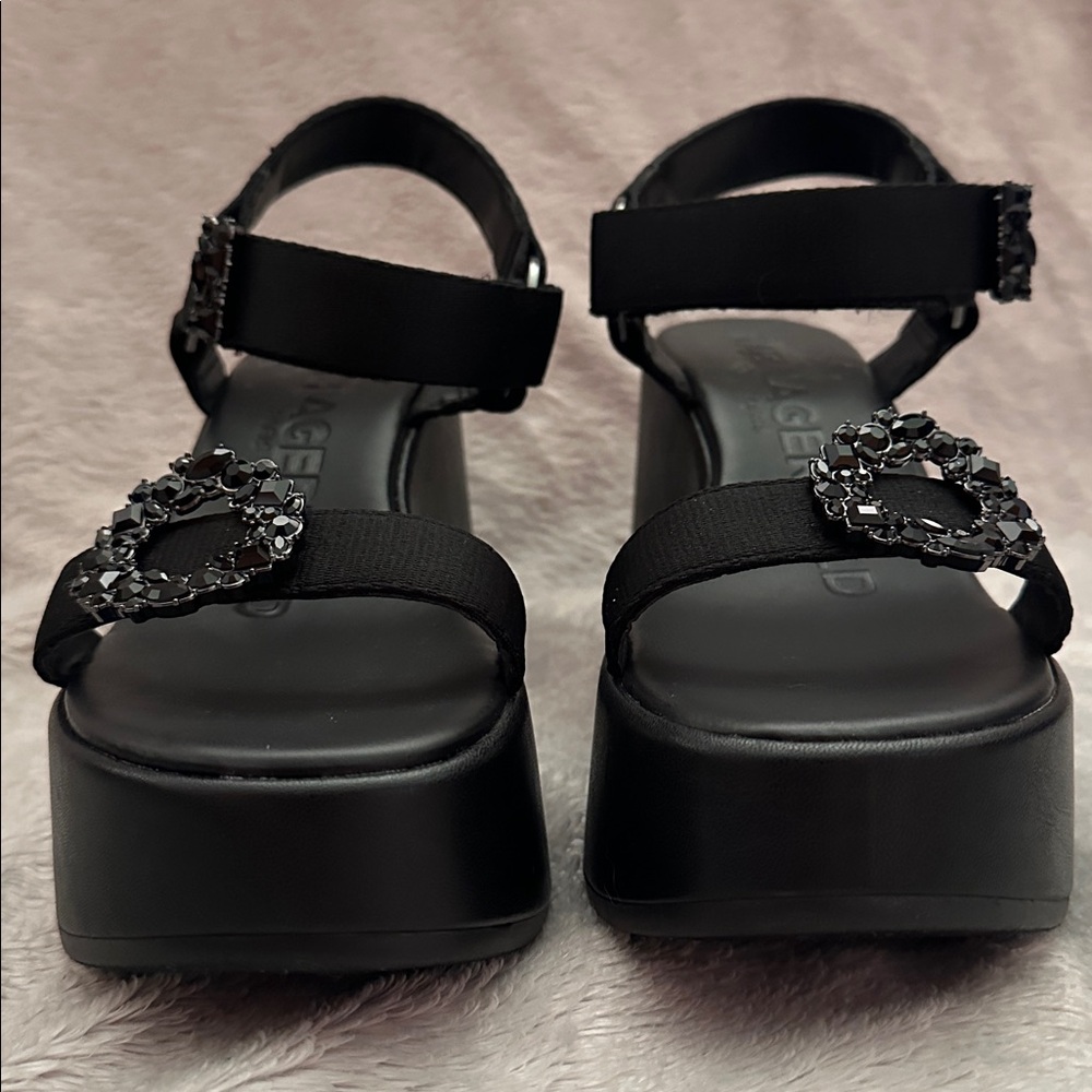 NWT Karl Lagerfeld Kiana Platform Wedge Sandal - Black - Women's Size 7.5 - Picture 9 of 12